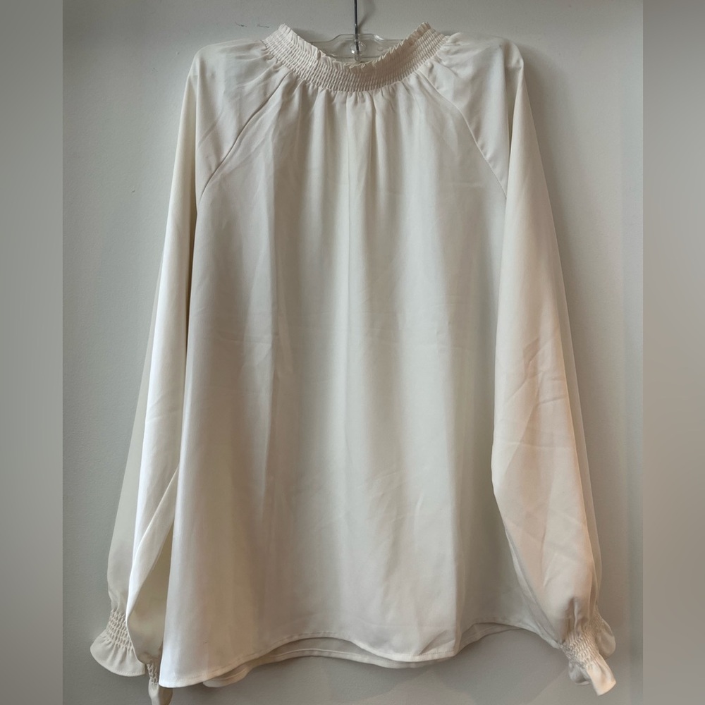 LOFT Cream Relaxed Blouse with Billowy Sleeves
